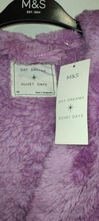 Image 4 of New M&S Lavender Fleece Dressing Gown X-Small Hooded Pockets