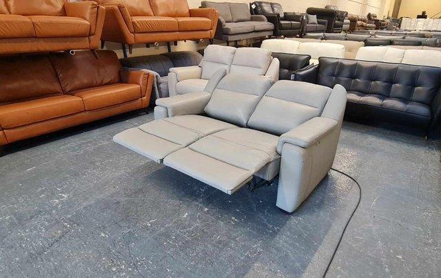 Image 8 of Parma/Strauss grey leather electric recliner 2 seater sofa
