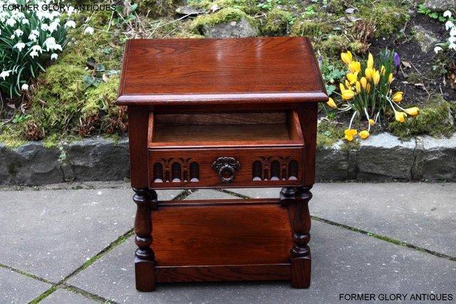 Image 52 of AN OLD CHARM TUDOR BROWN CARVED OAK BEDSIDE PHONE LAMP TABLE
