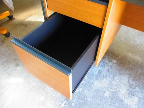 Image 2 of 5 Drawer Office Desk, Beechwood effect, metal frame