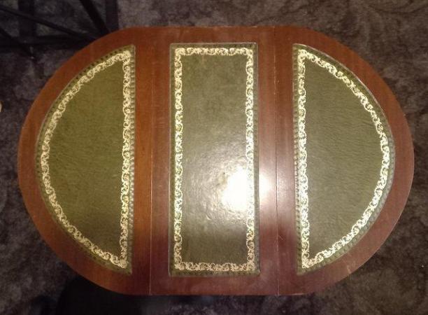 Image 2 of Drop leaf table in green leather/leatherette