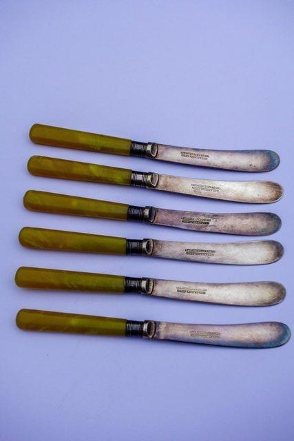 Preview of the first image of James Walker Ltd set of 6 tea knives with bakelite handles a.