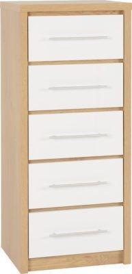 Preview of the first image of SEVILLE 5 DRAWER NARROW CHEST - WHITE GLOSS.