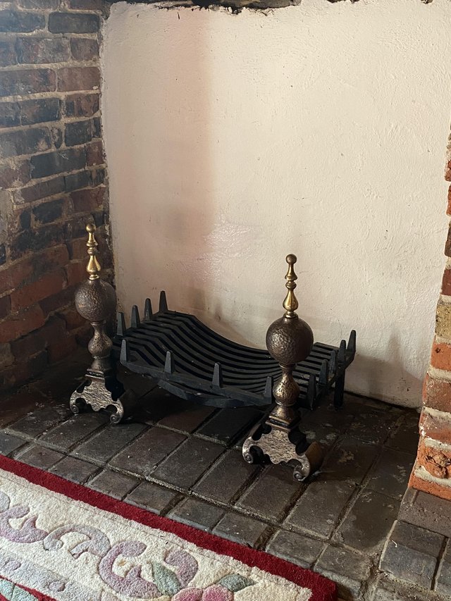 Fire grate brass dogs cast iron
