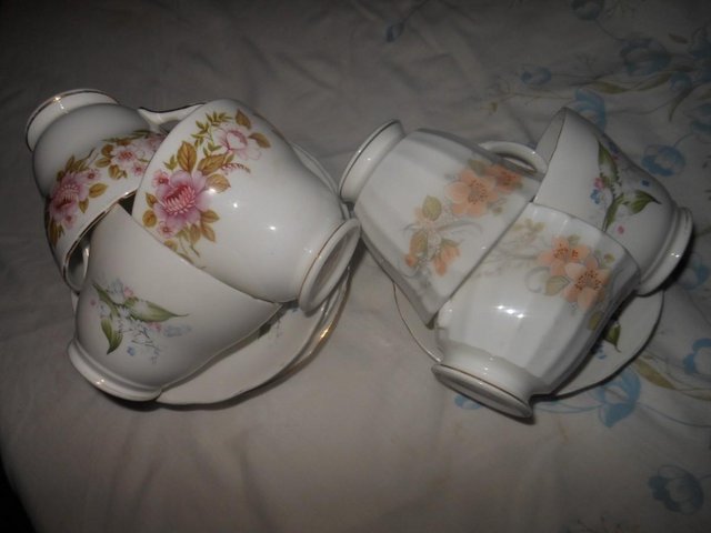 Preview of the first image of 6 Tea Cups & Saucers 3 Designs x 2 = 12 Pieces.