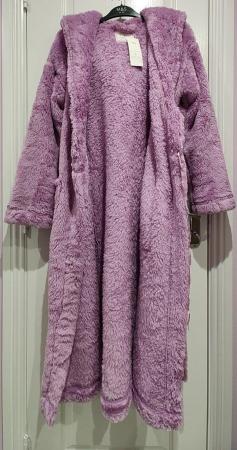 Image 3 of New M&S Lavender Fleece Dressing Gown X-Small Hooded Pockets