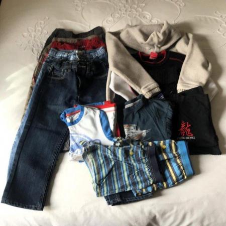 Image 1 of Boys clothese bundle: trousers, tops, PJs boxers - see ad.
