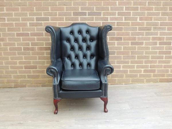 Image 3 of Chesterfield Black Queen Anne Armchair (UK Delivery)