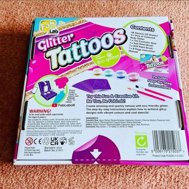 Preview of the first image of FabLab Children’s Bio Glitter Tattoos.