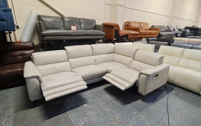 Image 6 of Illinois silver leather electric recliner corner sofa