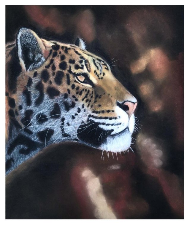 Preview of the first image of Glicee Print of Pastel Wildlife Artwork - "Jaguar's Lair".