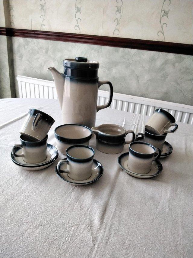 Preview of the first image of Wedgewood Blue & Cream coffee set.