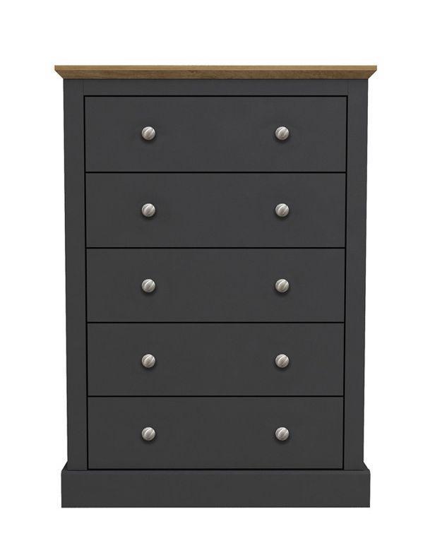 Preview of the first image of DEVON 5 DRAWER CHEST - CHARCOAL & OAK  W 790 mm X H 1119 mm.