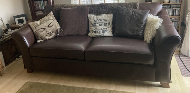 Image 1 of M&S Abbey brown leather 3 seater sofa