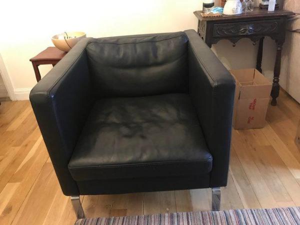 Image 2 of Leather sofa and armchair black
