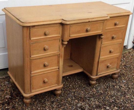 Image 3 of Early 20th century desk in pine with eight drawers.