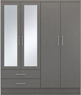 Preview of the first image of NEVADA 4 DOOR 2 DRAWER MIRRORED WARDROBE IN GREY.