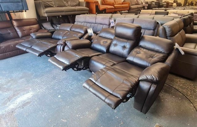 Image 12 of La-z-boy brown leather electric recliner 3+2 seater sofa
