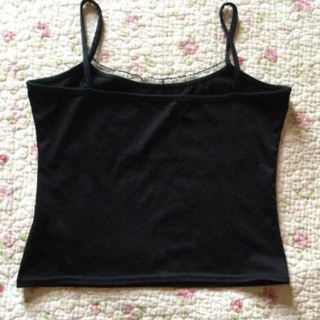 Image 2 of SzL SELECT Stretchy Lace Trim Black Cami Strappy Top