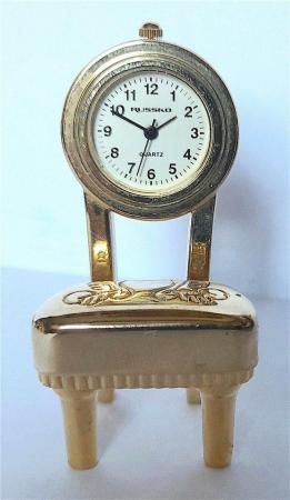 Image 1 of MINIATURE NOVELTY CLOCK - ORNATE PADDED CHAIR