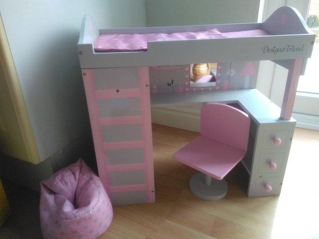 Preview of the first image of Designafriend Wooden All in One Dolls Bedroom.