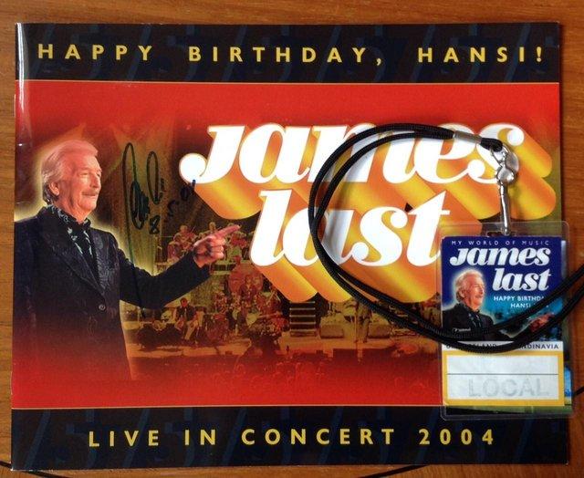 Preview of the first image of James Last Autographed Tour Programme + Area Pass Lanyard.