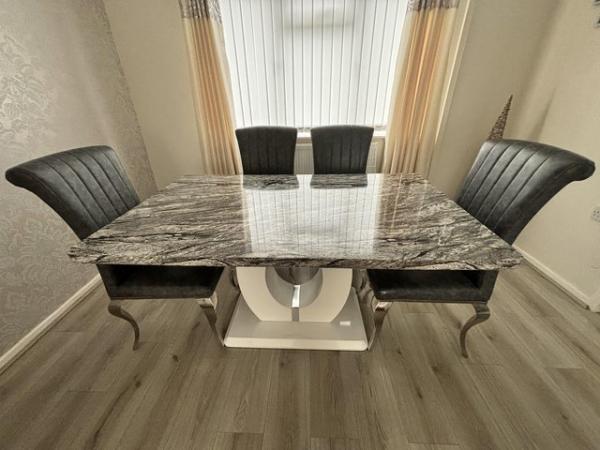 Image 2 of Marble Effect Dining Table and Chairs