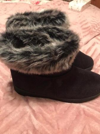 Image 1 of Black ankle boots size 8 with fur