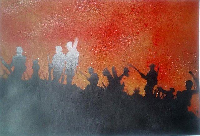 Image 1 of WW1 Tommy's last advance the Somme enamel art painting