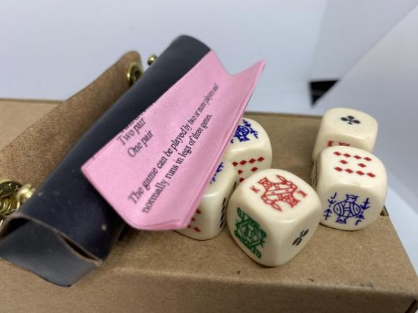 Image 2 of Poker dice in leather case set vintage style