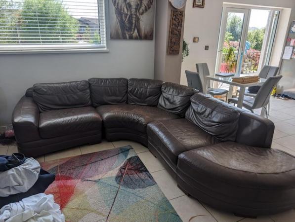 Image 2 of Brown Leather Corner Sofa