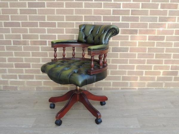 Image 3 of Antique Green Fully Buttoned Captains Chair (UK Delivery)