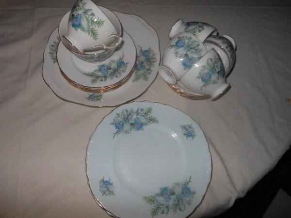 Image 2 of Tea Set Cake Plates Sugar Bowl Blue Orchid