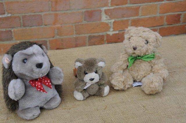 Preview of the first image of Unused Soft Toys – Two Teddies And One Hedgehog Or Mole.