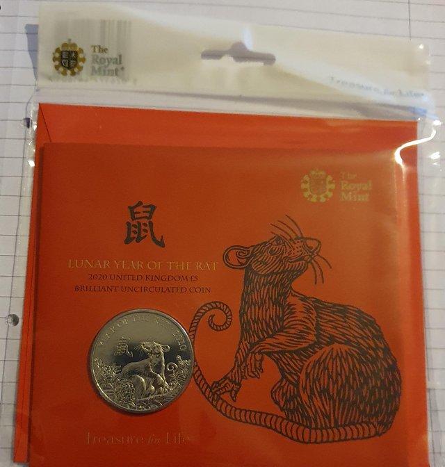 Preview of the first image of Royal Mint Lunar Year of The Rat 2020 £5 coin.
