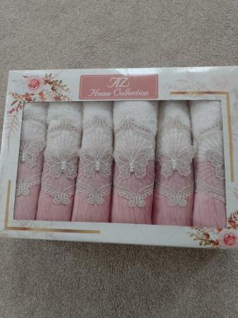 Image 1 of Towels boxed hand towels pink and cream
