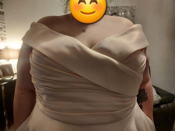 Image 3 of Heavenly Bodies rose champagne satin wedding dress size 32