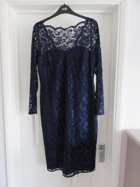 Preview of the first image of Wallis lace cocktail dress in navy in a size 14.