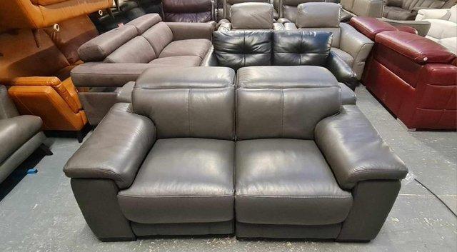 Image 7 of Laurence dark grey leather electric recliner 2 seater sofa