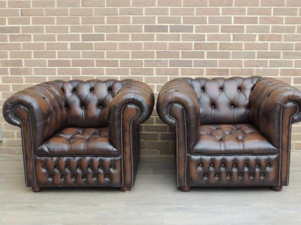 Image 3 of Pair of Fully Buttoned Chesterfield Armchairs (UK Delivery)
