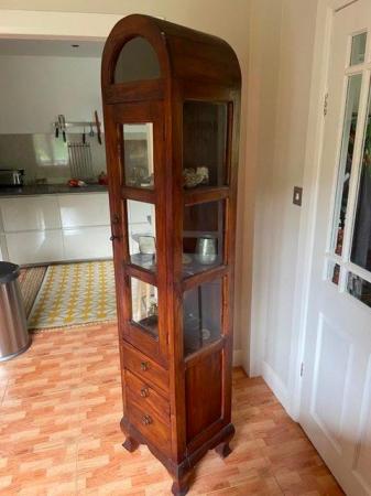 Image 4 of Tall Dark Wood and Glass Display Cabinet