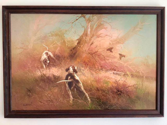 Preview of the first image of Painting of Dogs in Woodland Setting.