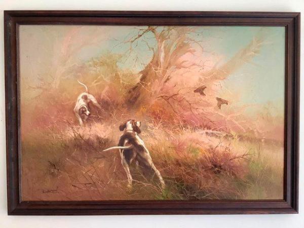 Image 1 of Painting of Dogs in Woodland Setting