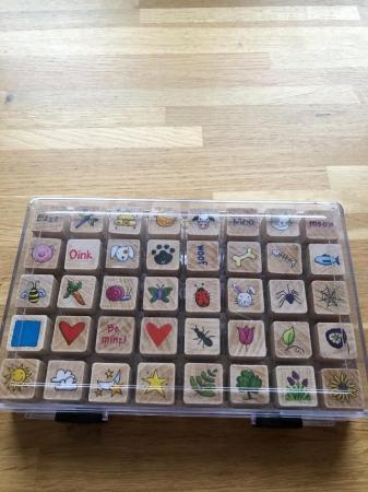 Image 4 of 40 Pictorial wooden stamps set in plastic carry case