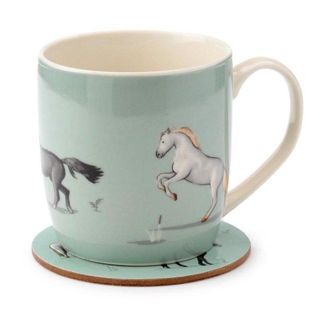 Preview of the first image of Porcelain Mug & Coaster Set - Willow Farm Horses..