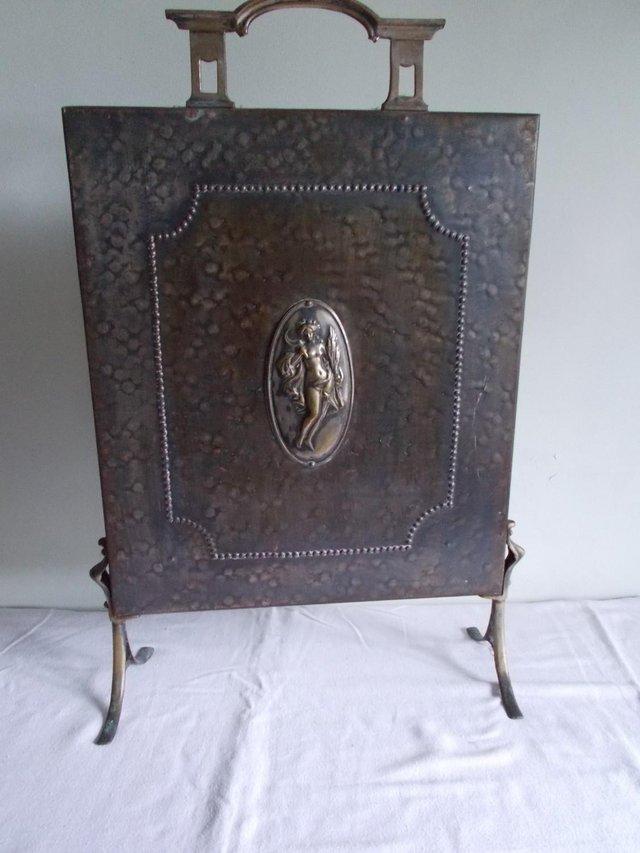 Preview of the first image of Art Nouveau Copper & Brass fire screen, nice patina (A).