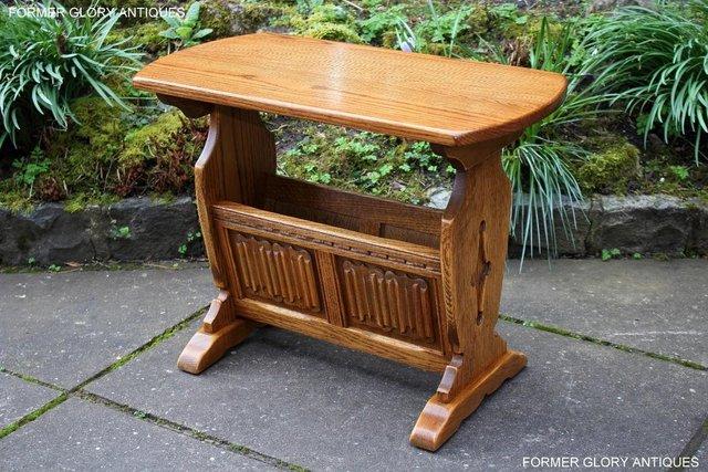 Image 74 of AN OLD CHARM VINTAGE OAK MAGAZINE RACK COFFEE LAMP TABLE