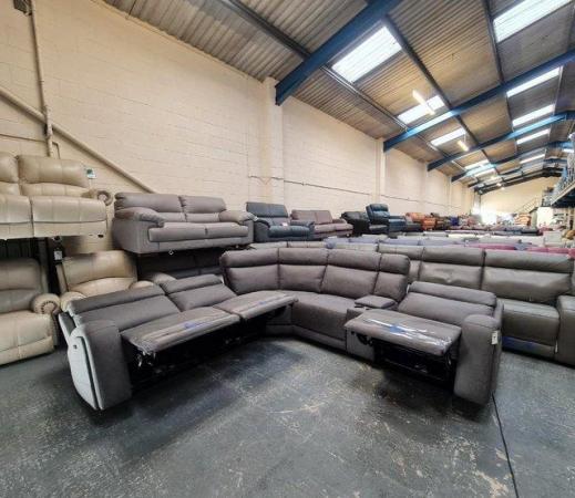 Image 12 of Paisley grey fabric electric recliner large corner sofa