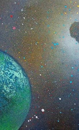 Image 1 of THE BLUE PLANET OUTER SPACE ENAMEL SPRAY ART PAINTING