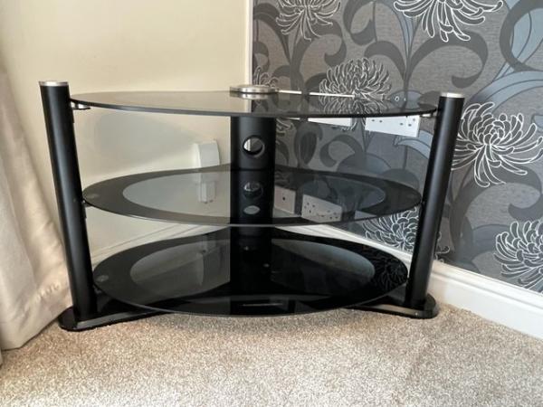 Image 2 of Black Glass TV Stand with Shelves